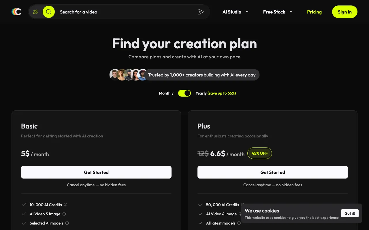 Coverr — pricing page
