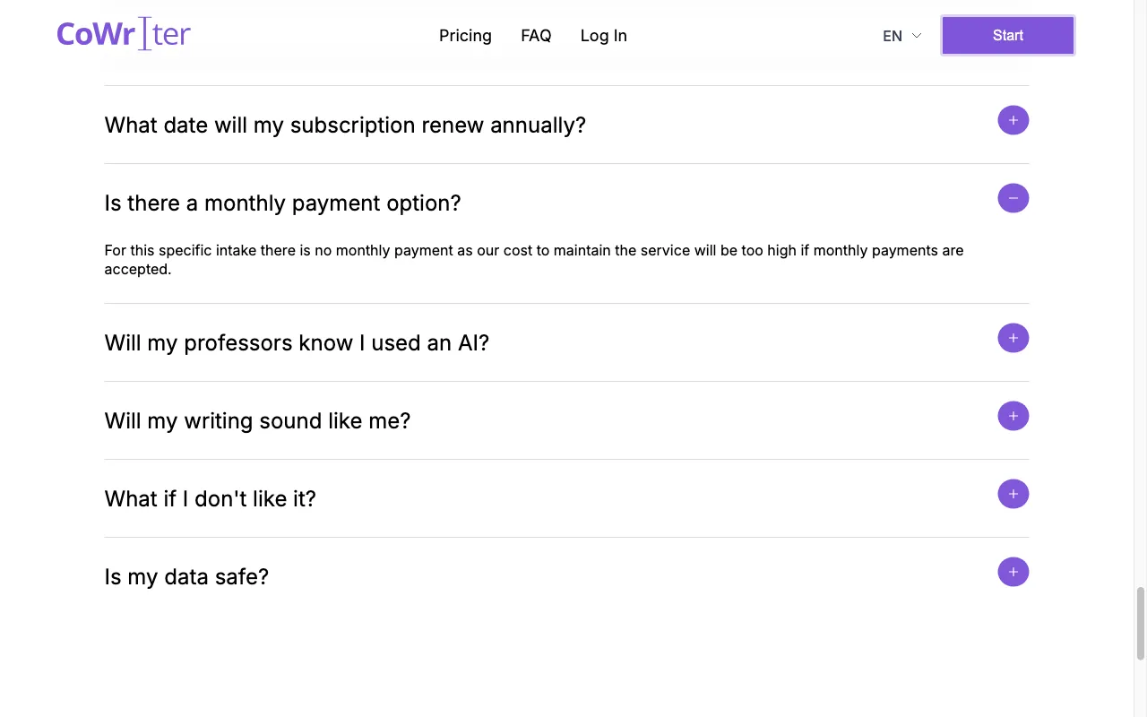 CoWriter AI — pricing page