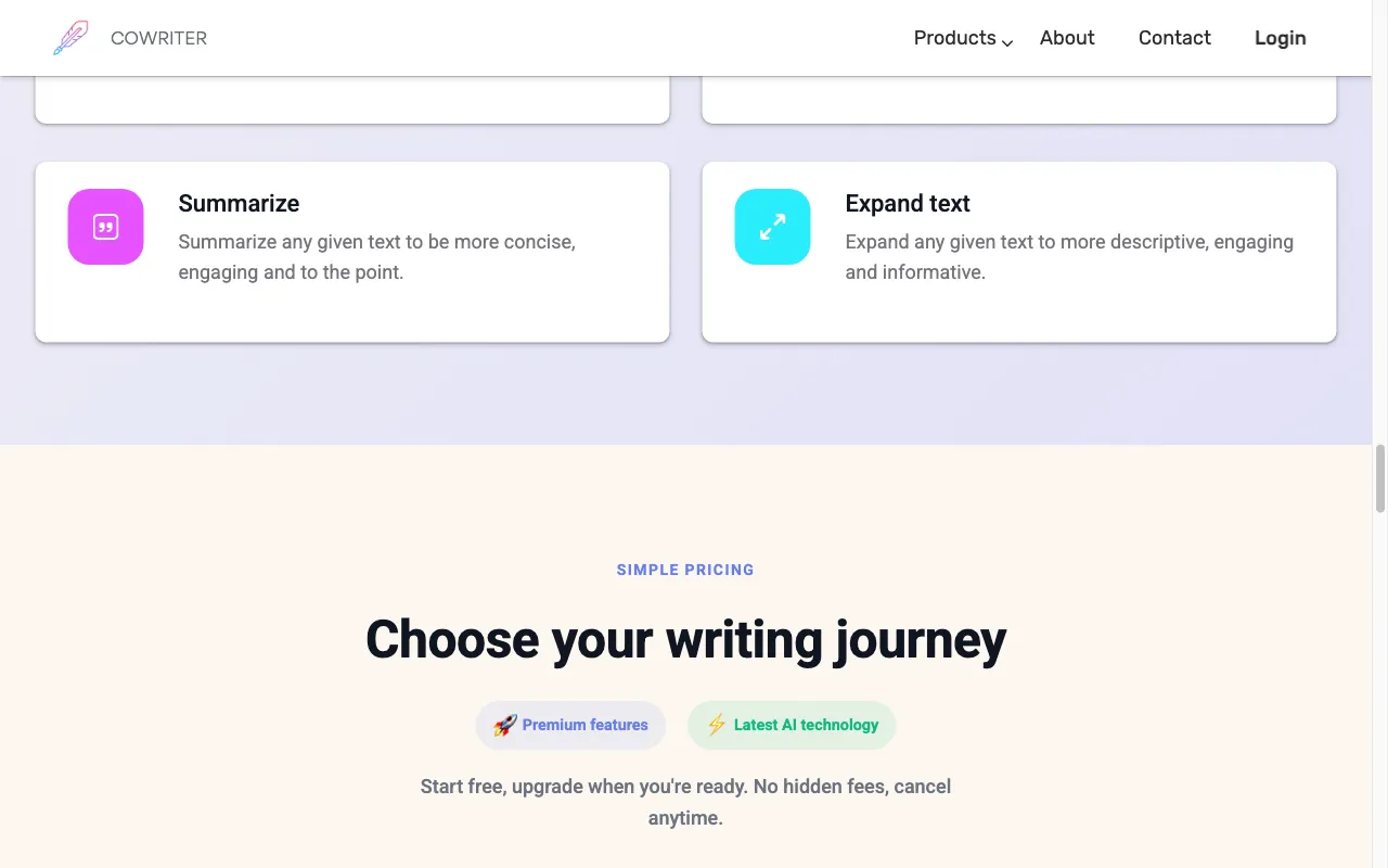 Co Writer — pricing page