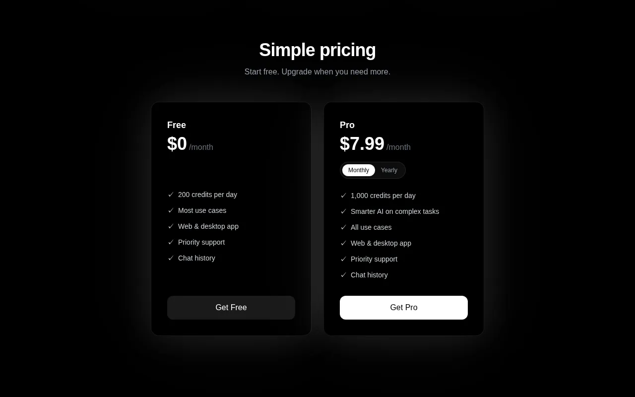 Crade AI — pricing page