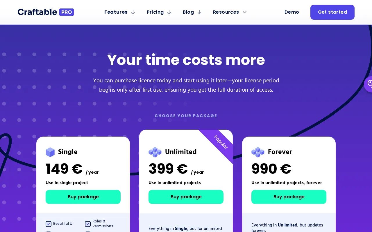 Craftable PRO — pricing page