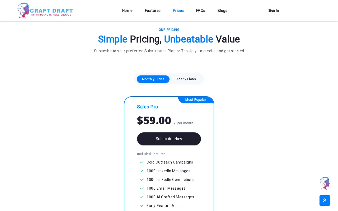 Craftdraft — pricing page
