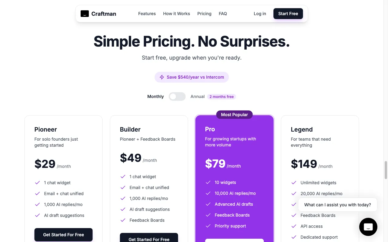Craftman — pricing page