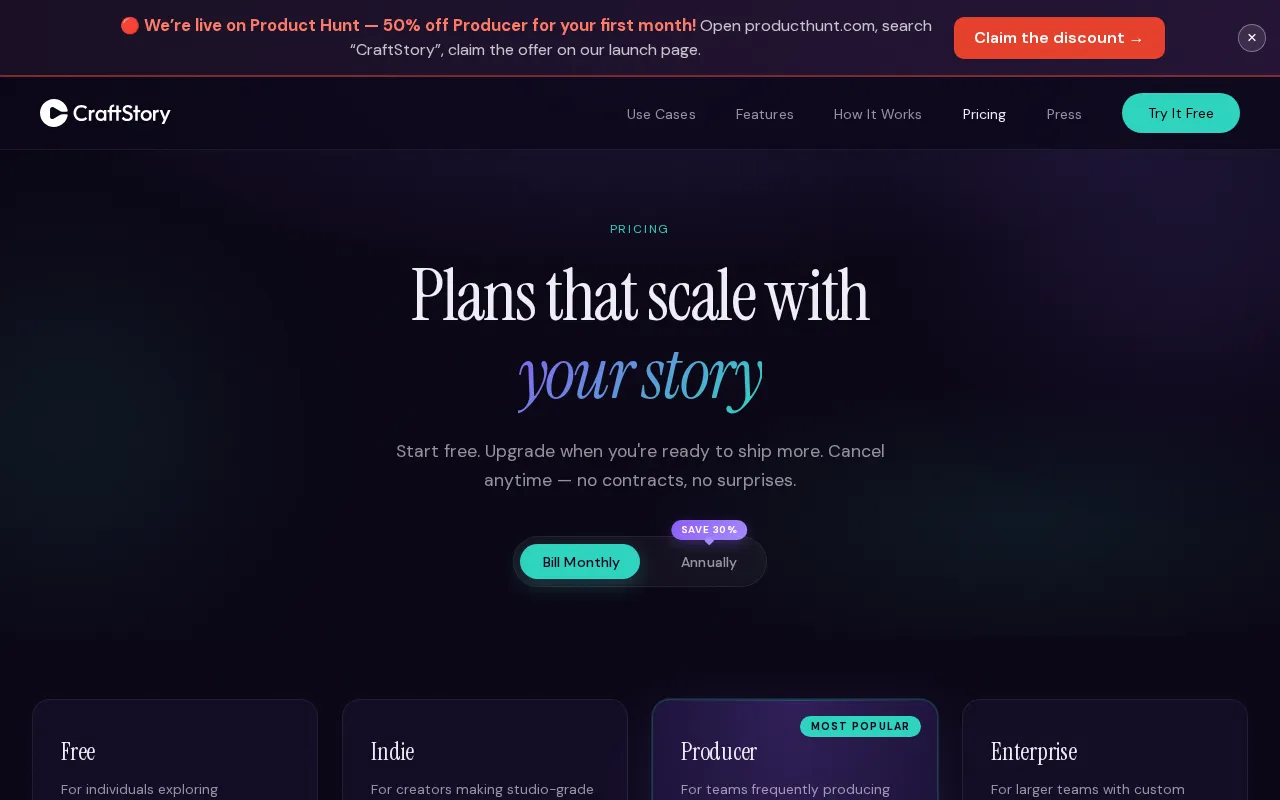 CraftStory — pricing page