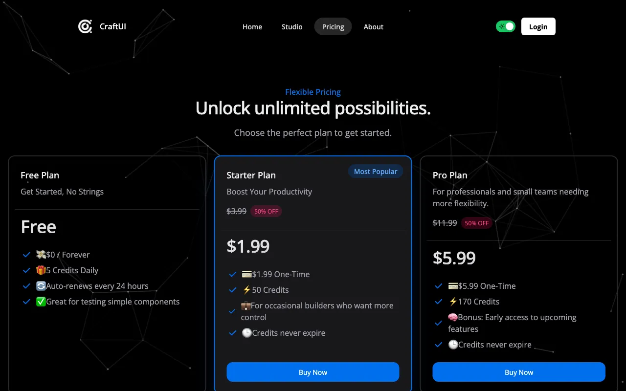 CraftUI — pricing page