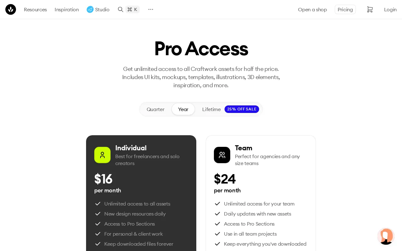 Craftwork Design — pricing page