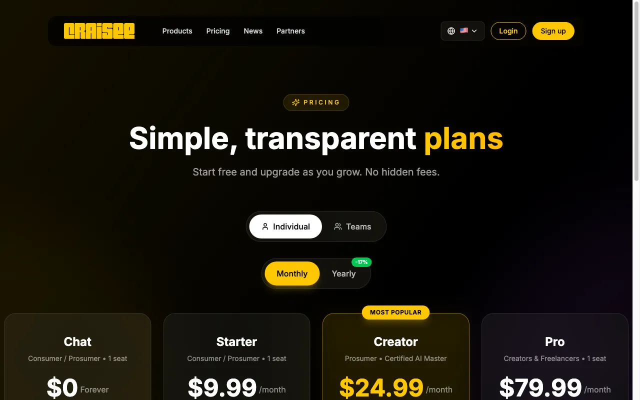 Craisee — pricing page