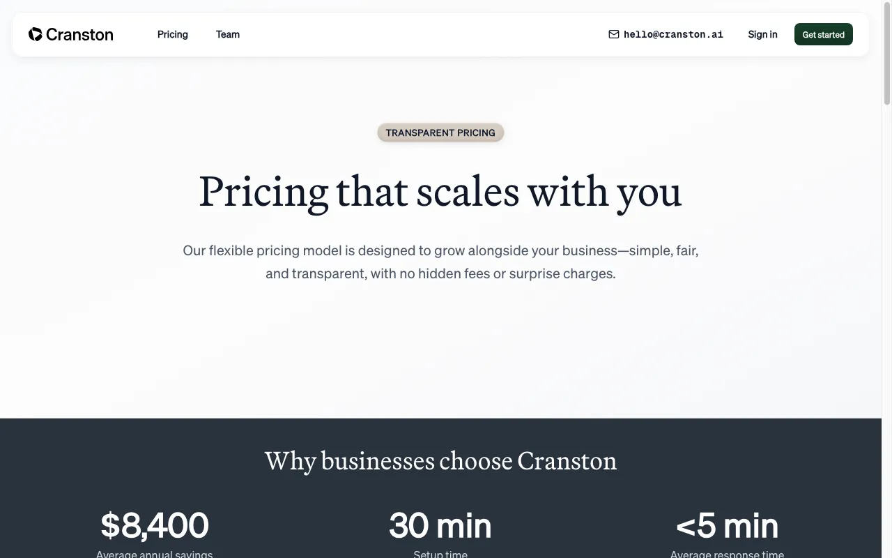 Cranston AI — pricing page