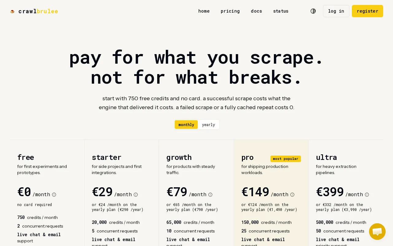 Crawlbrulee — pricing page