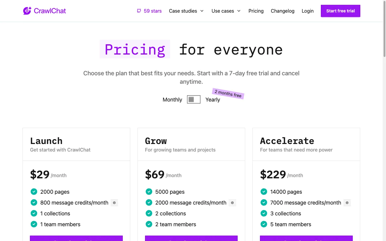 CrawlChat — pricing page