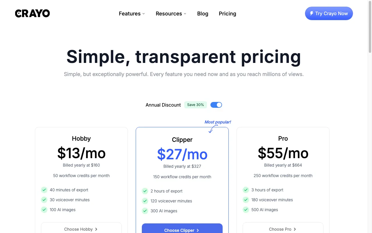 Crayo AI — pricing page