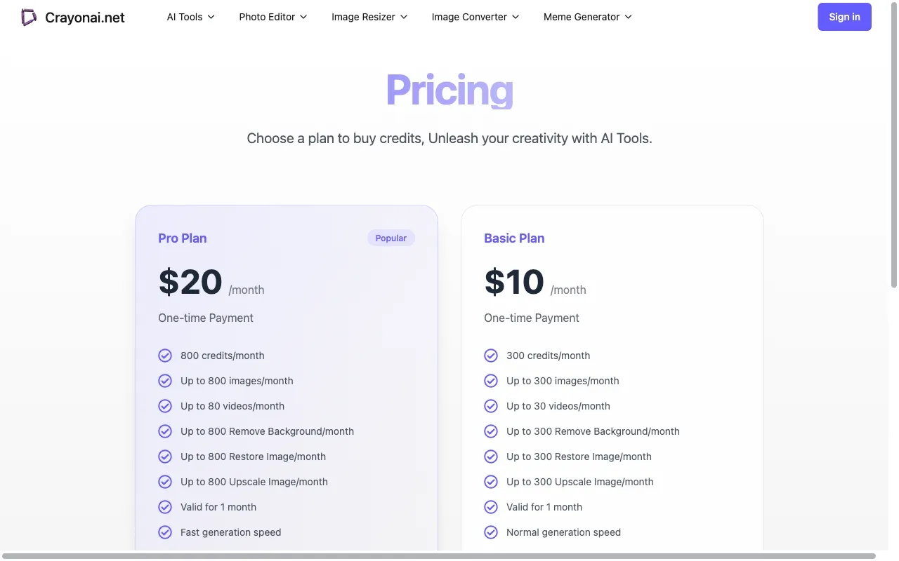Crayon AI — pricing page