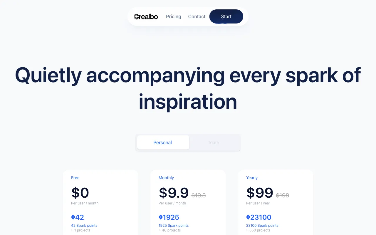 Creaibo — pricing page