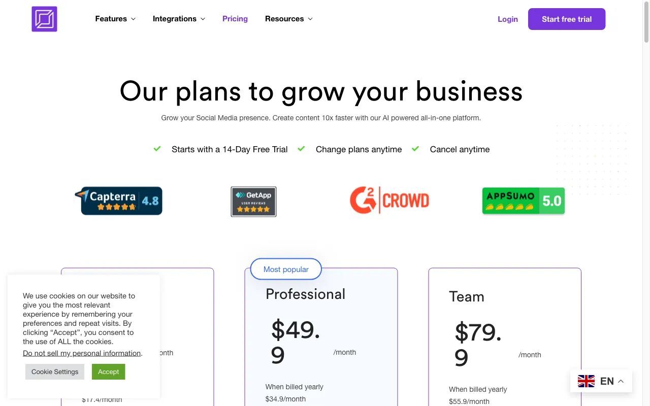 Creasquare — pricing page