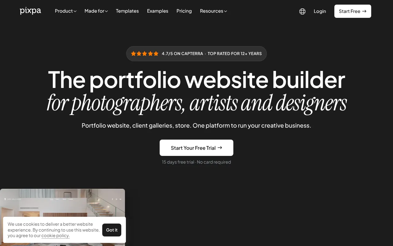 Create Your Awesome Portfolio Website - Pixpa — preview screenshot