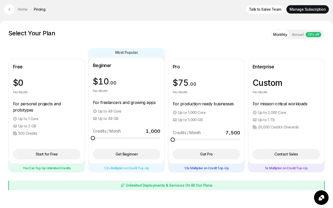 CreateOS — pricing page