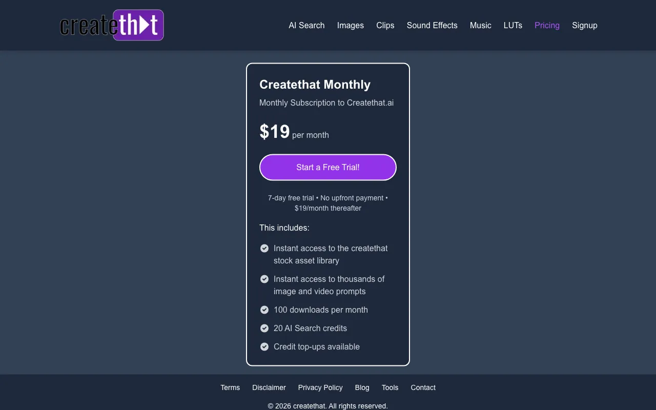 CreateThat — pricing page