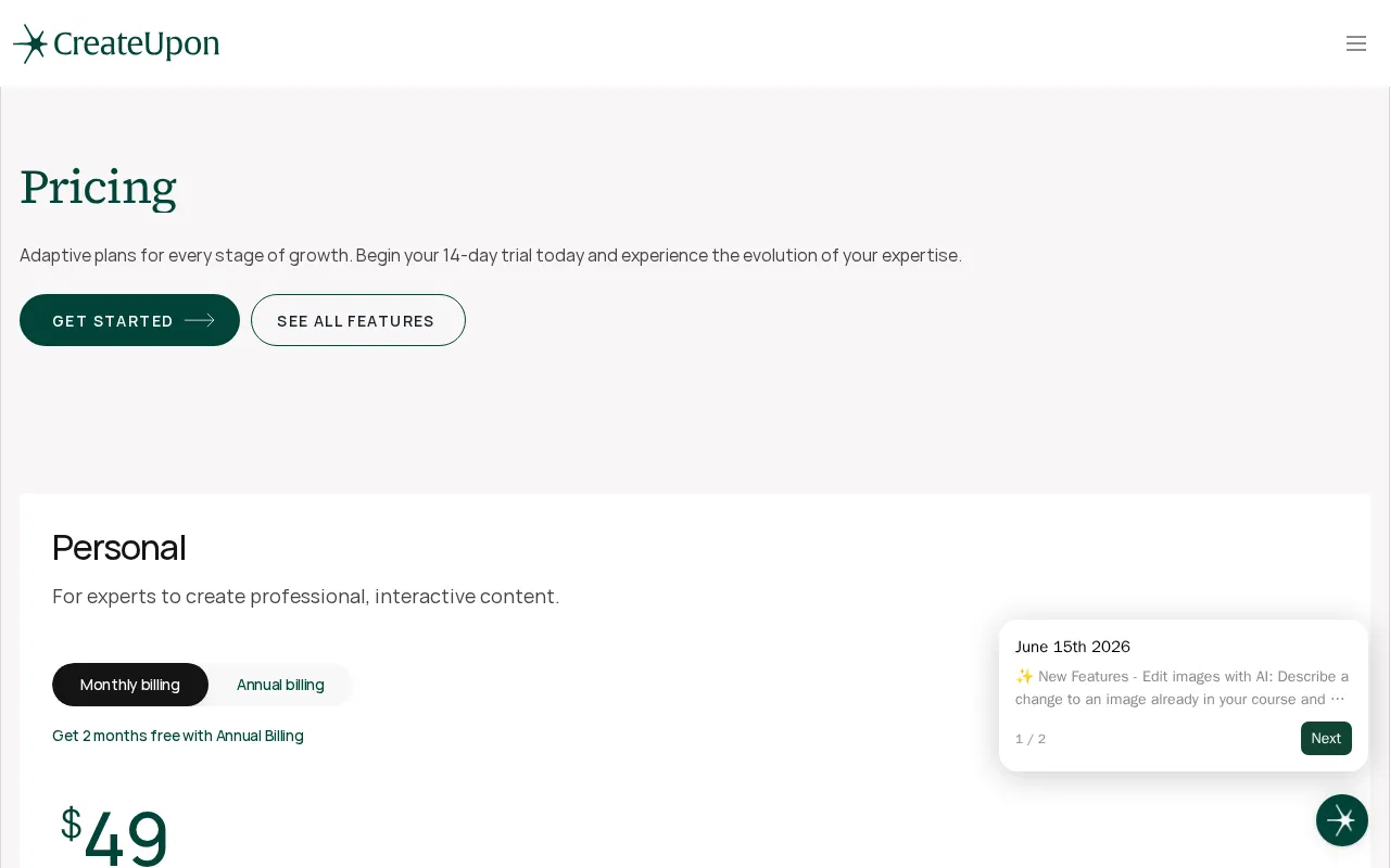 CreateUpon — pricing page