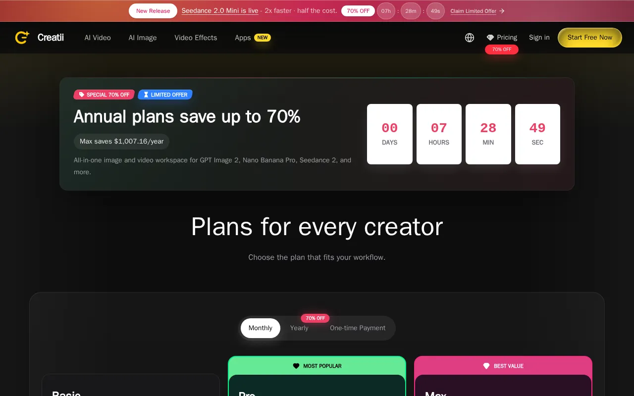 Creatii AI — pricing page