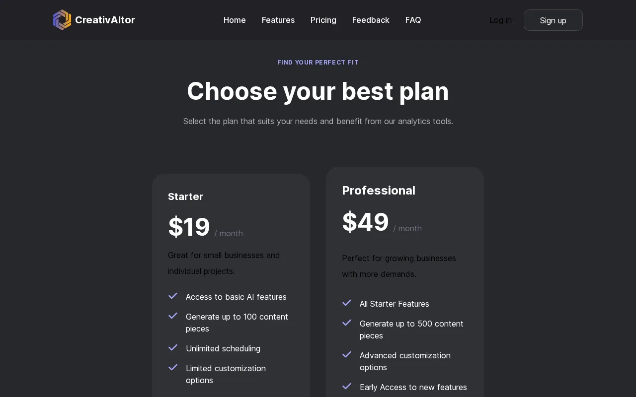 CreativAItor — pricing page