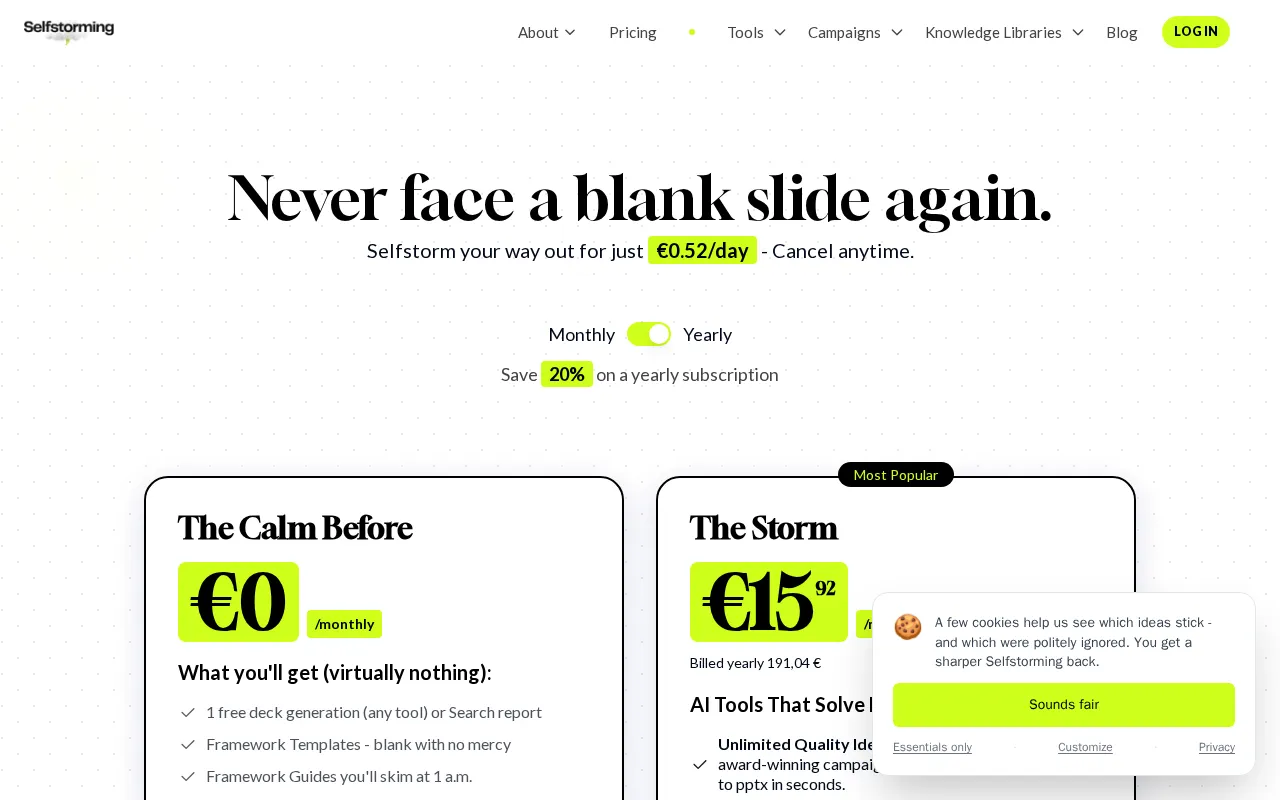 Selfstorm — pricing page