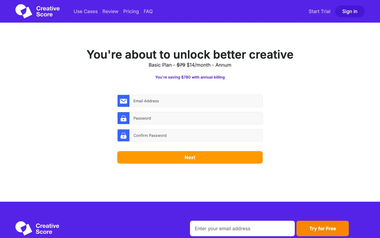 Creative Score — pricing page