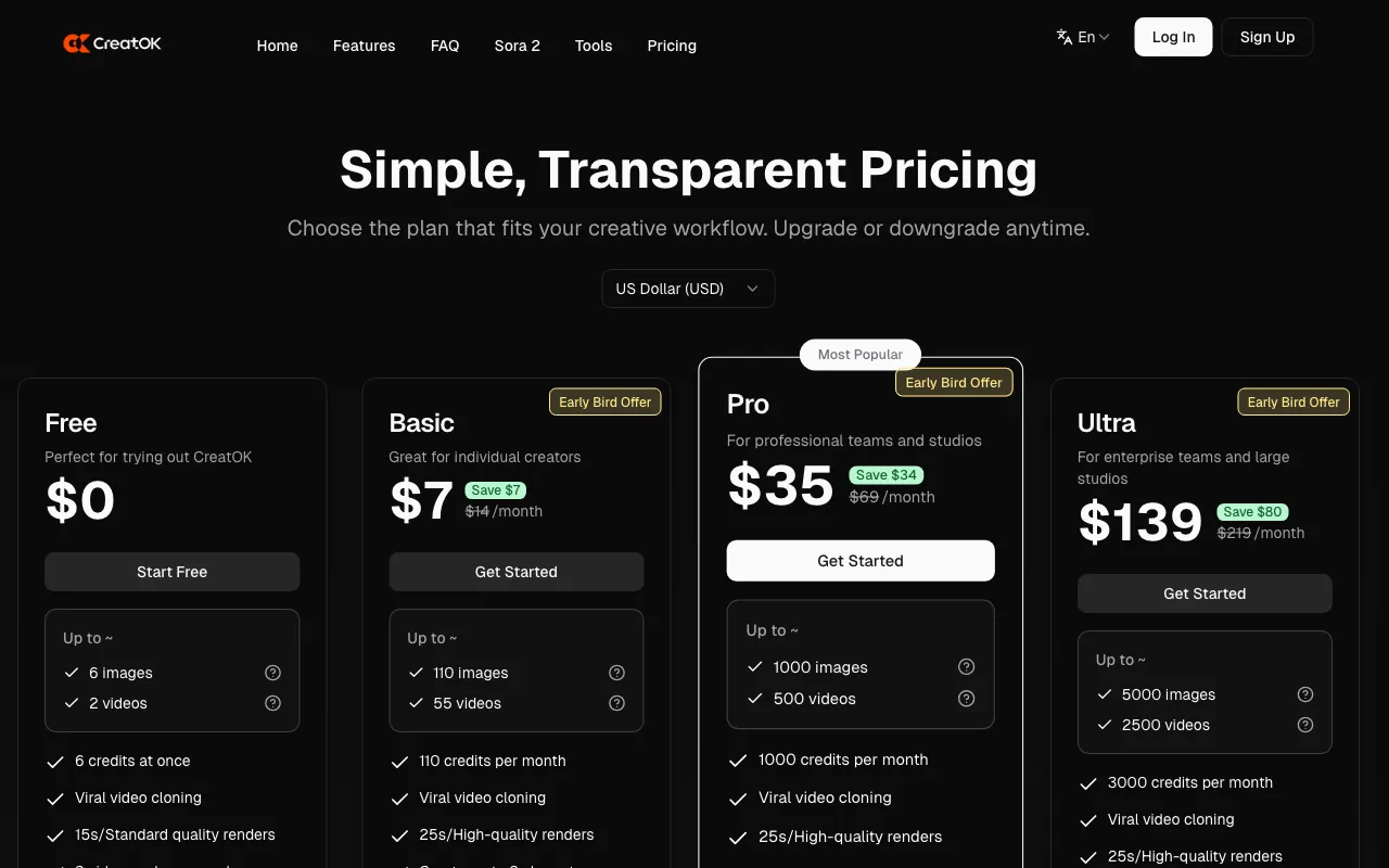 CreatOK.ai — pricing page