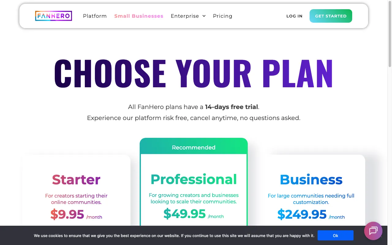 FanHero — pricing page