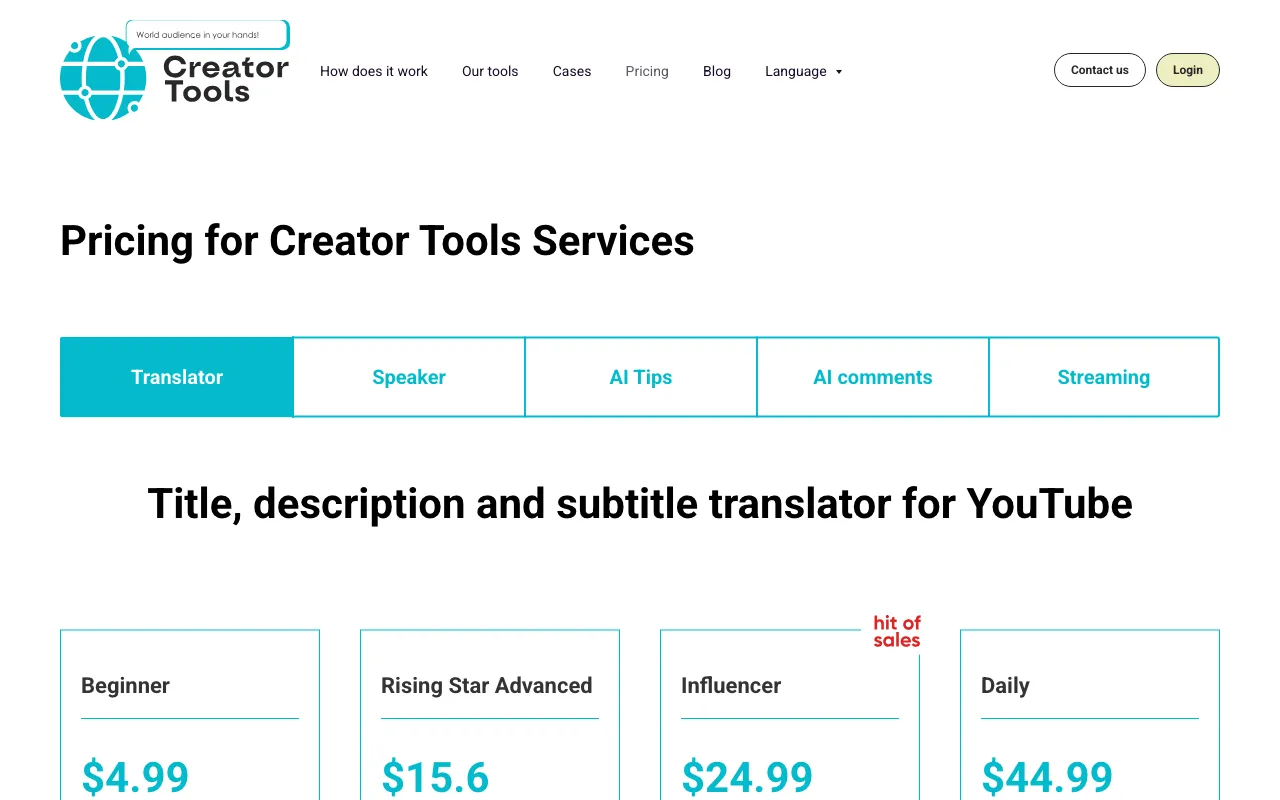 creator-tools.com — pricing page
