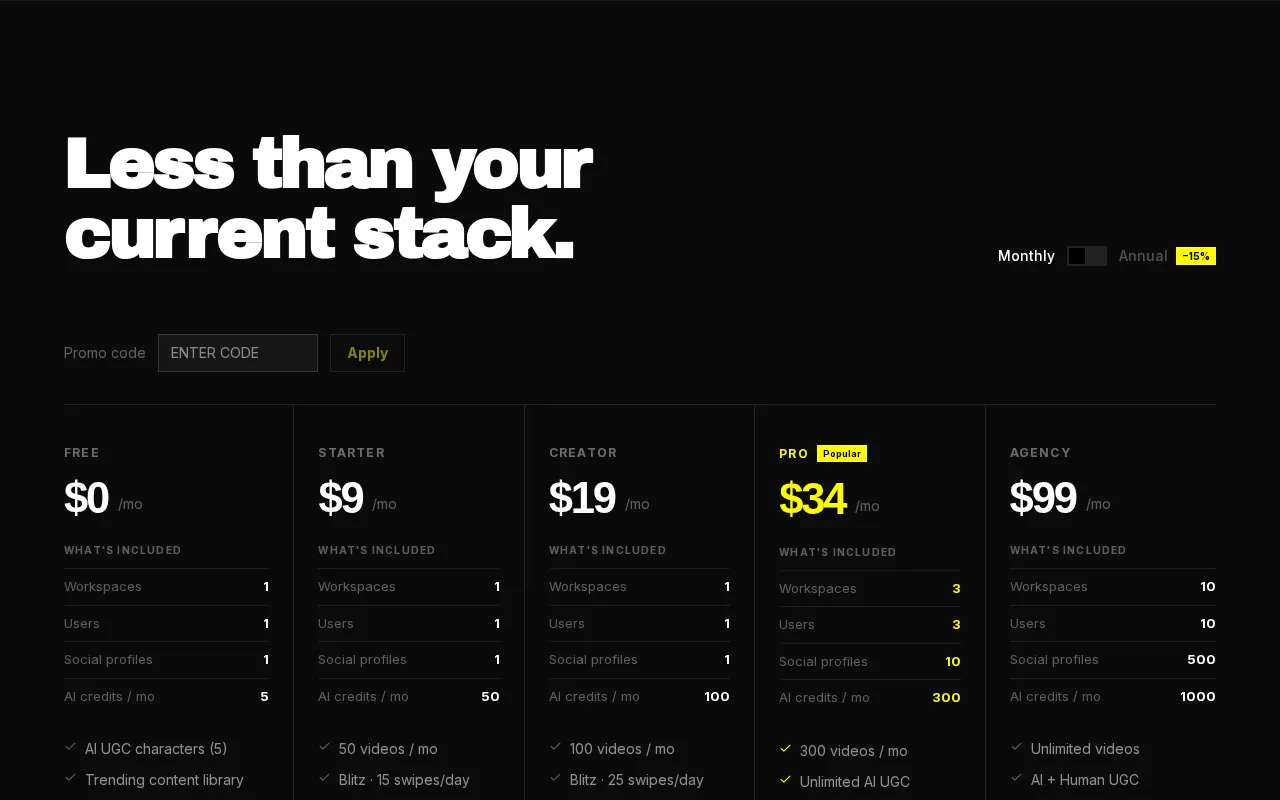 Creatorfield AI — pricing page