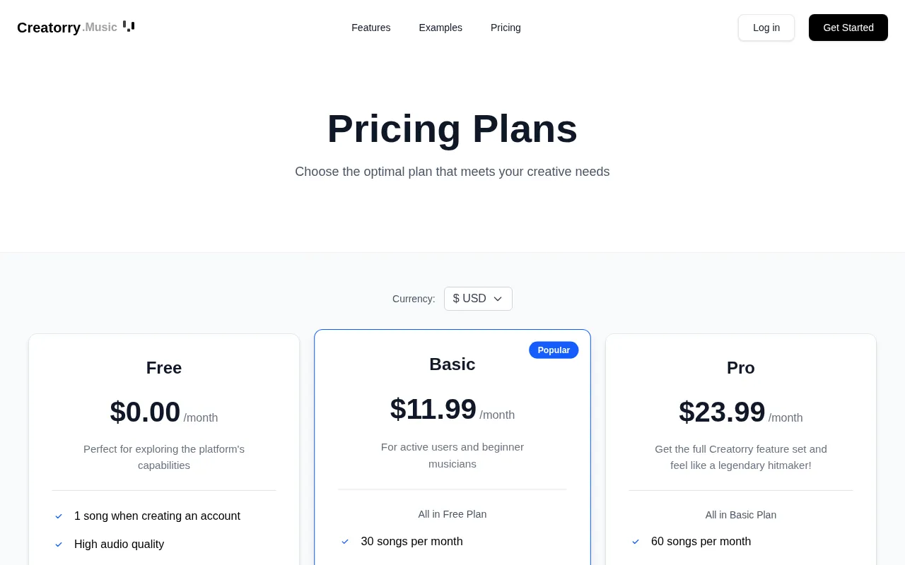 Creatorry — pricing page