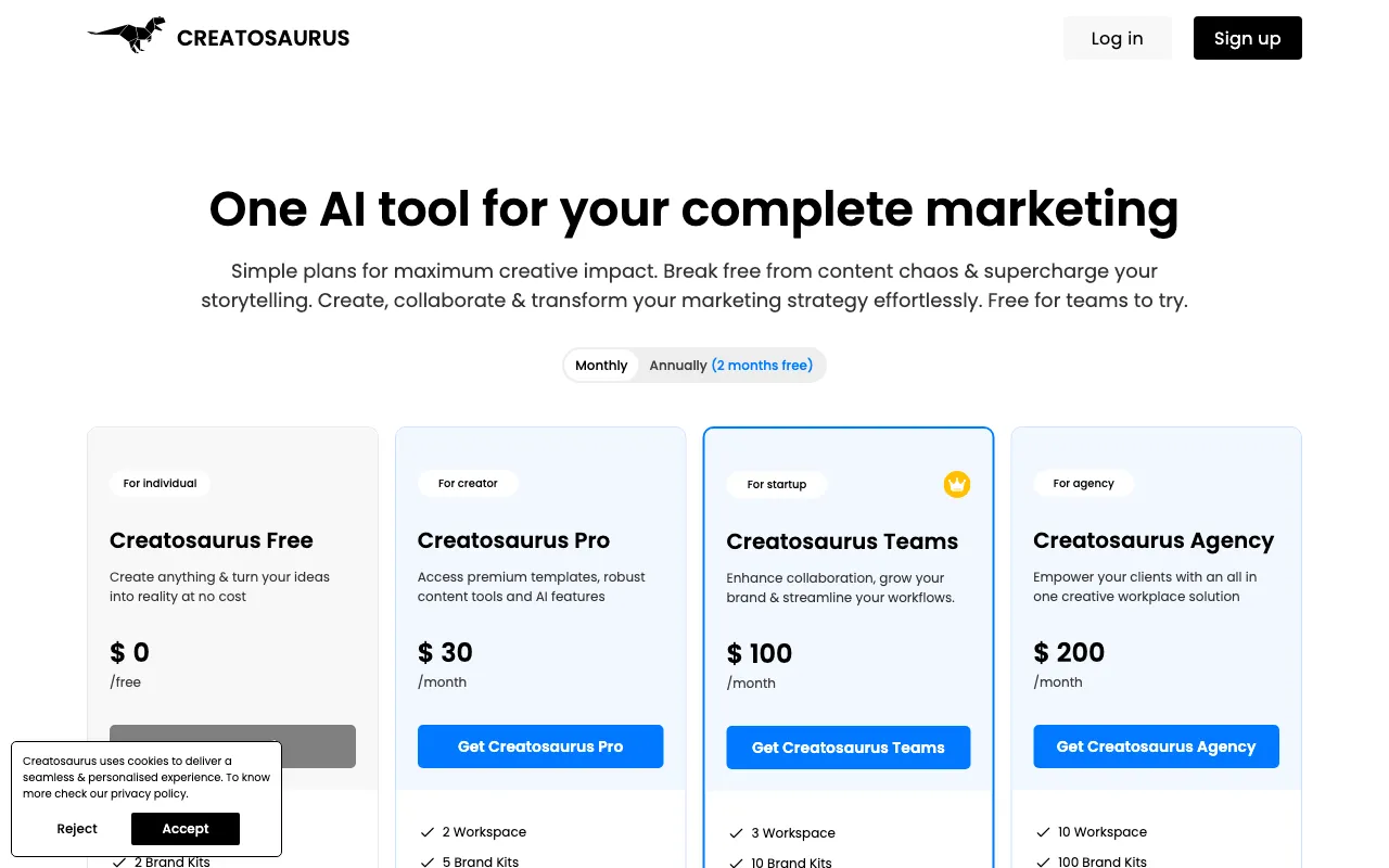 Creatosaurus — pricing page