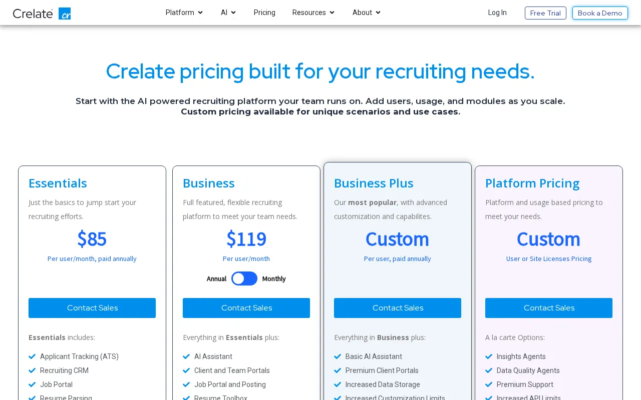 Crelate — pricing page