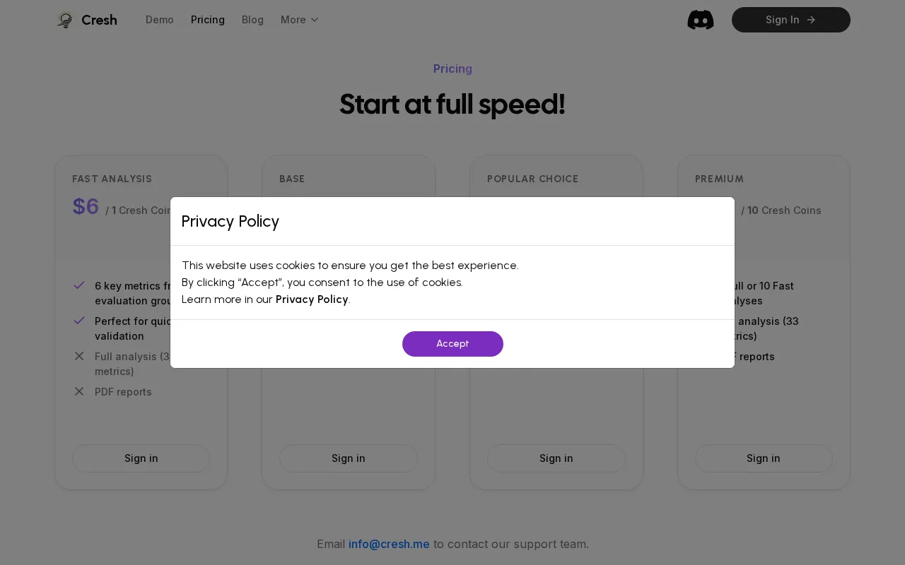 Cresh — pricing page