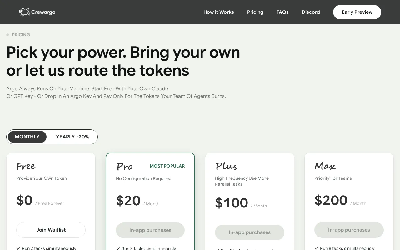 CrewArgo — pricing page