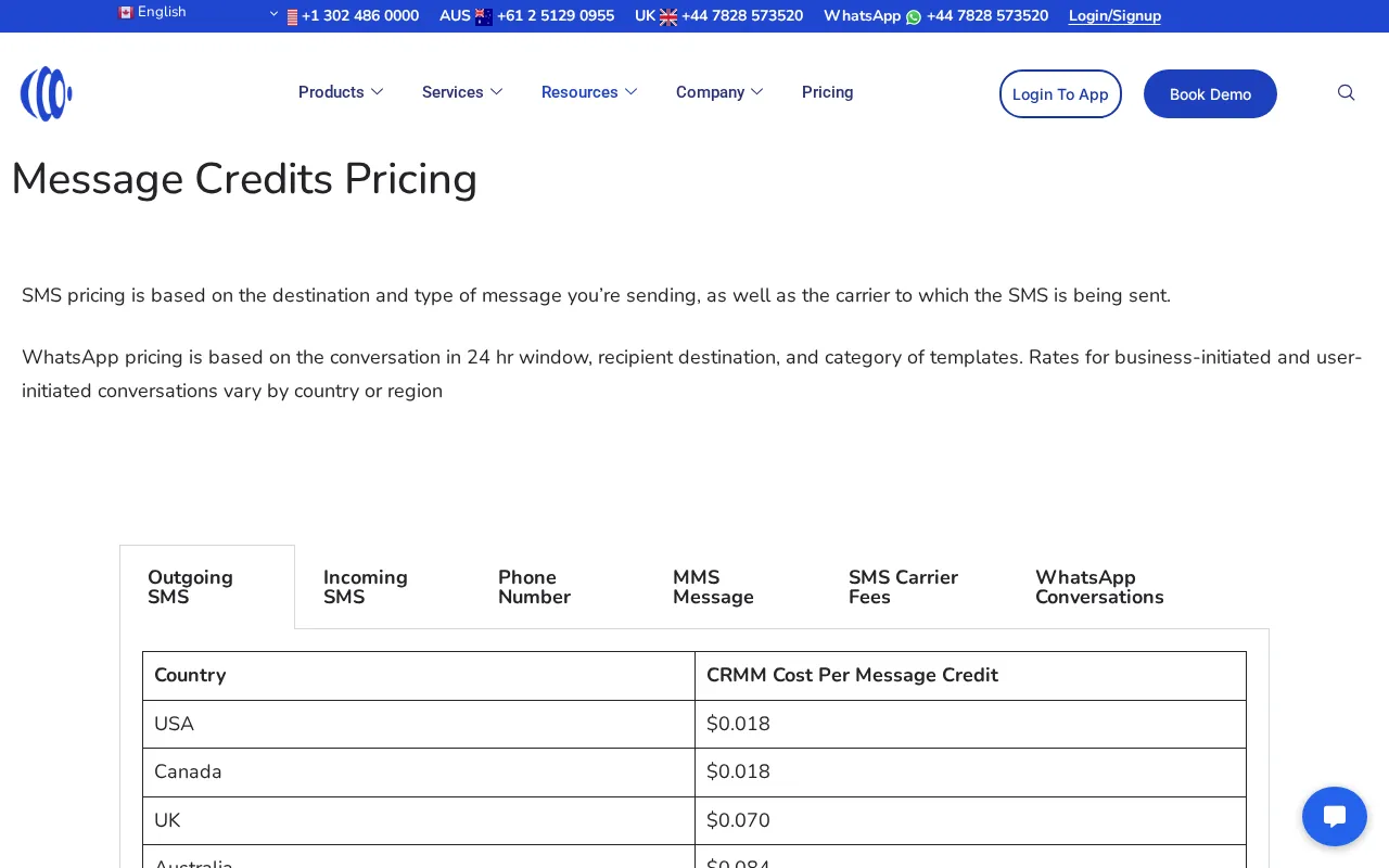 CRM Messaging — pricing page