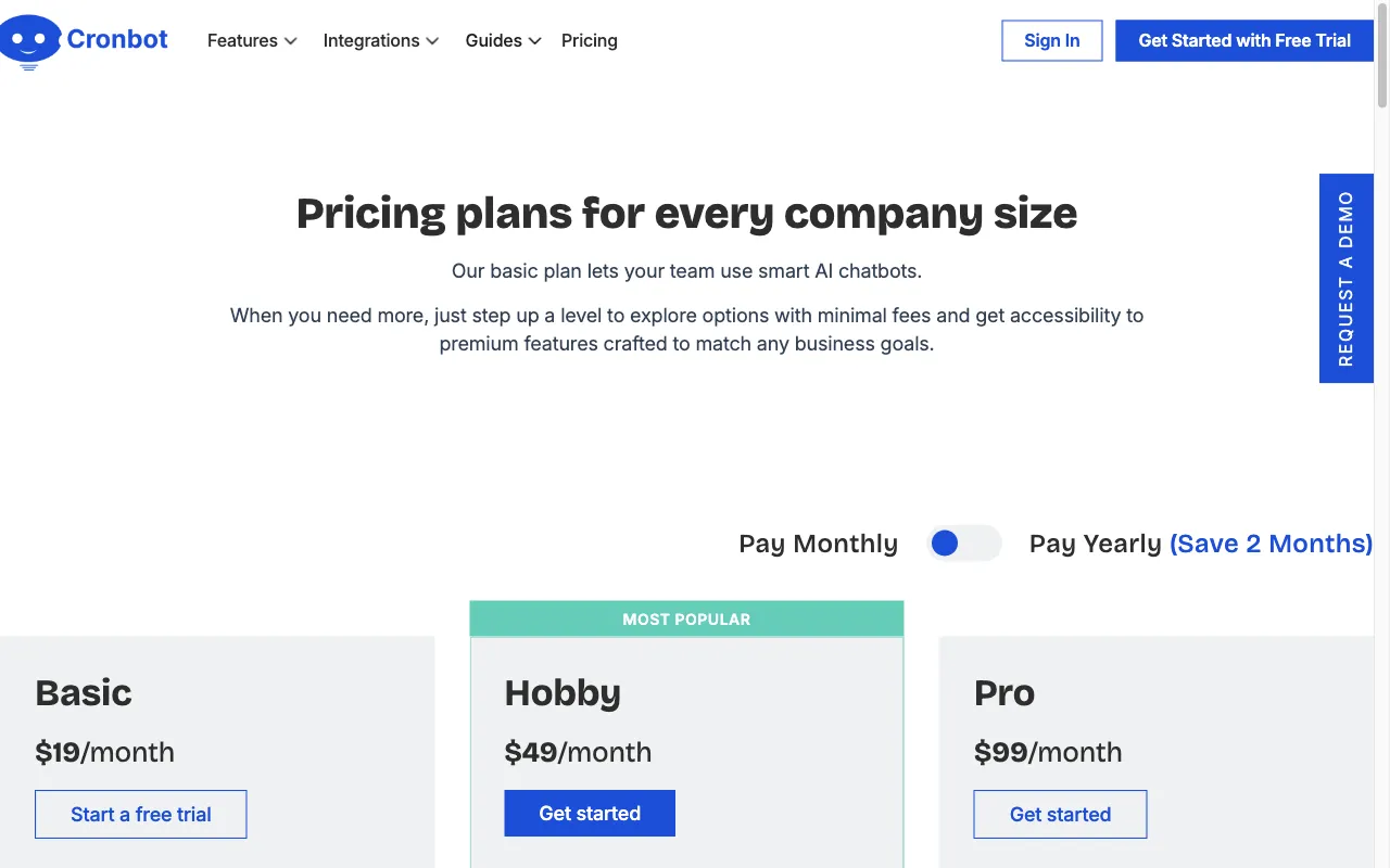 Cronbot.AI — pricing page