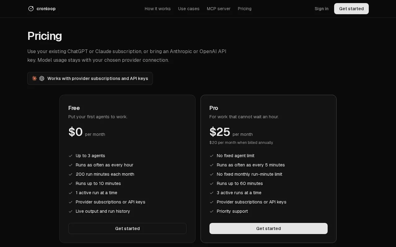 Cronloop — pricing page