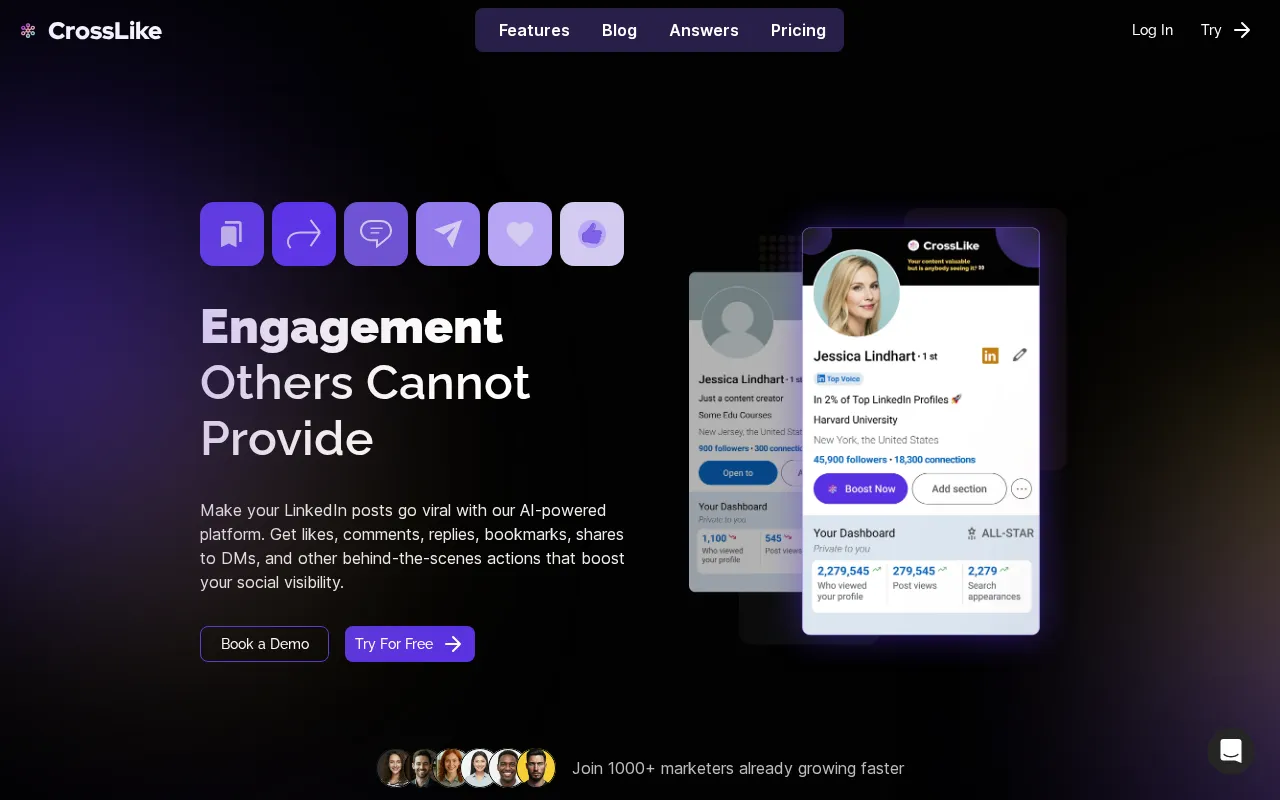 CrossLike – Grow Your LinkedIn Influence with Authentic Engagement — preview screenshot