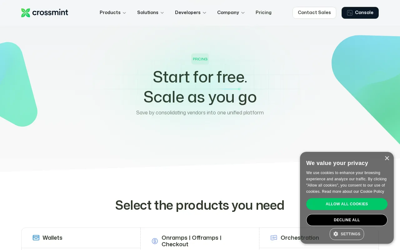 Crossmint — pricing page