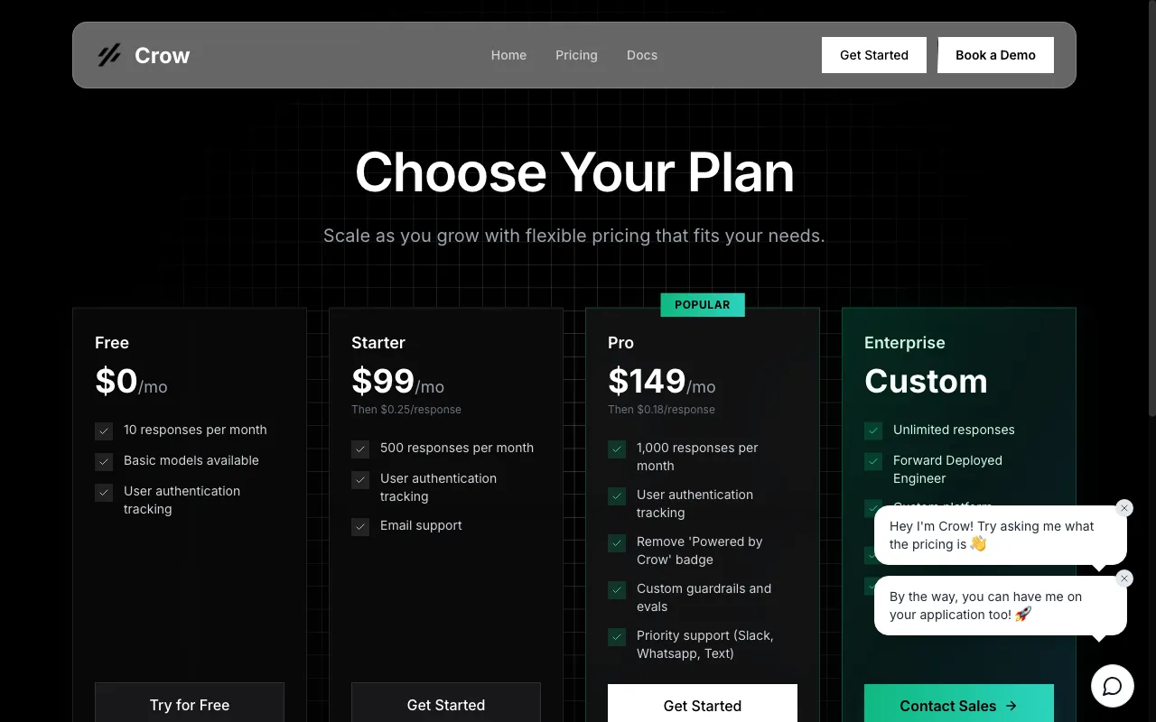Crow — pricing page