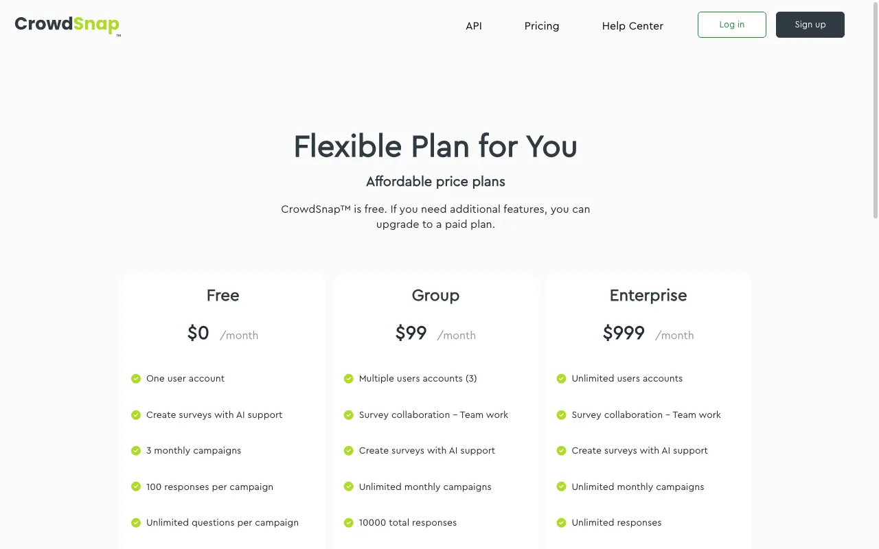 CrowdSnap — pricing page