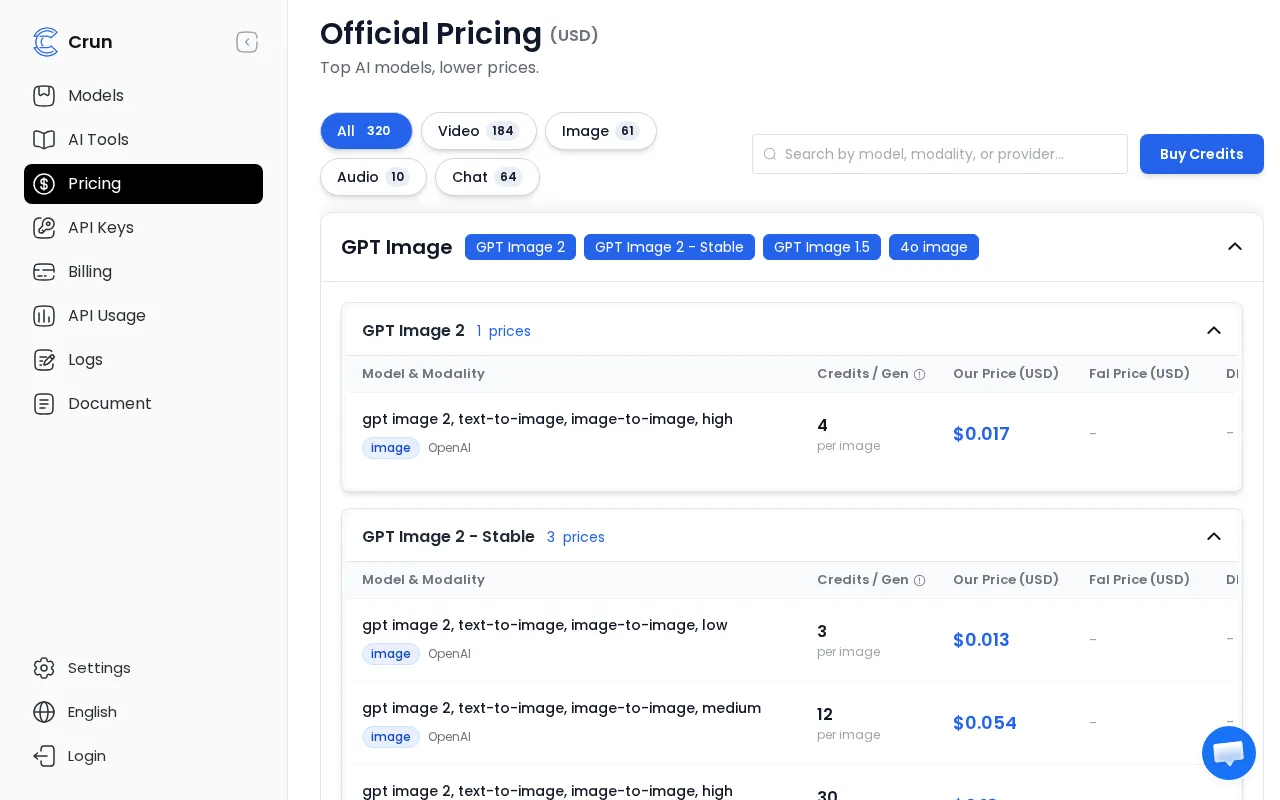 Crun AI — pricing page