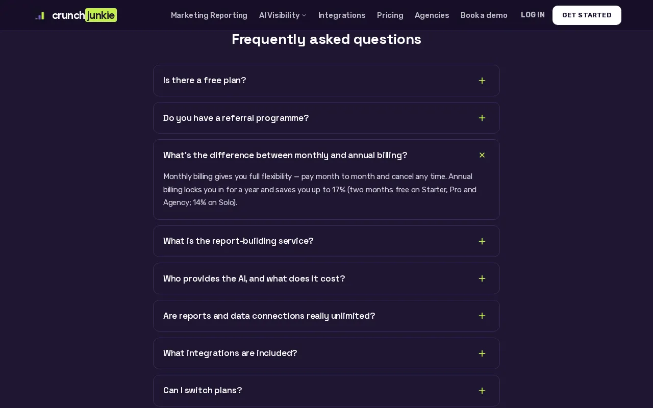 CrunchJunkie — pricing page