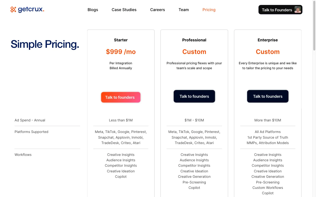 Crux — pricing page