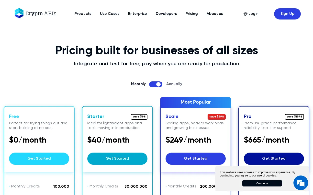 Crypto APIs — pricing page