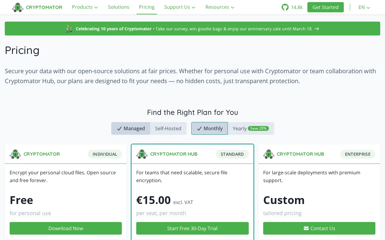 Cryptomator — pricing page
