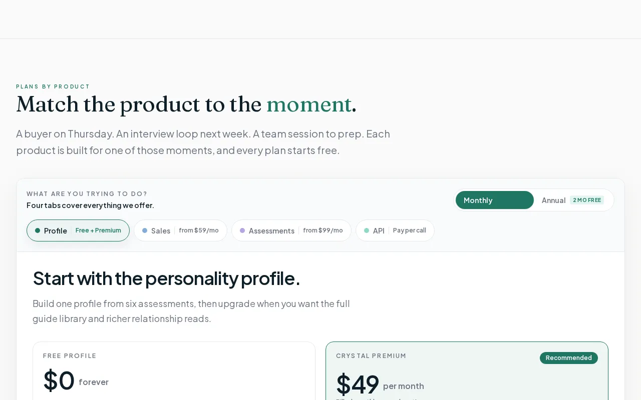 Crystal — pricing page