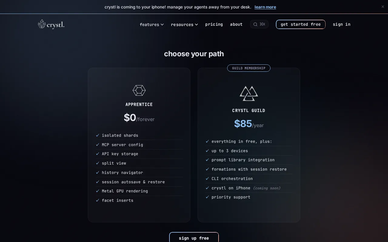 crystl — pricing page
