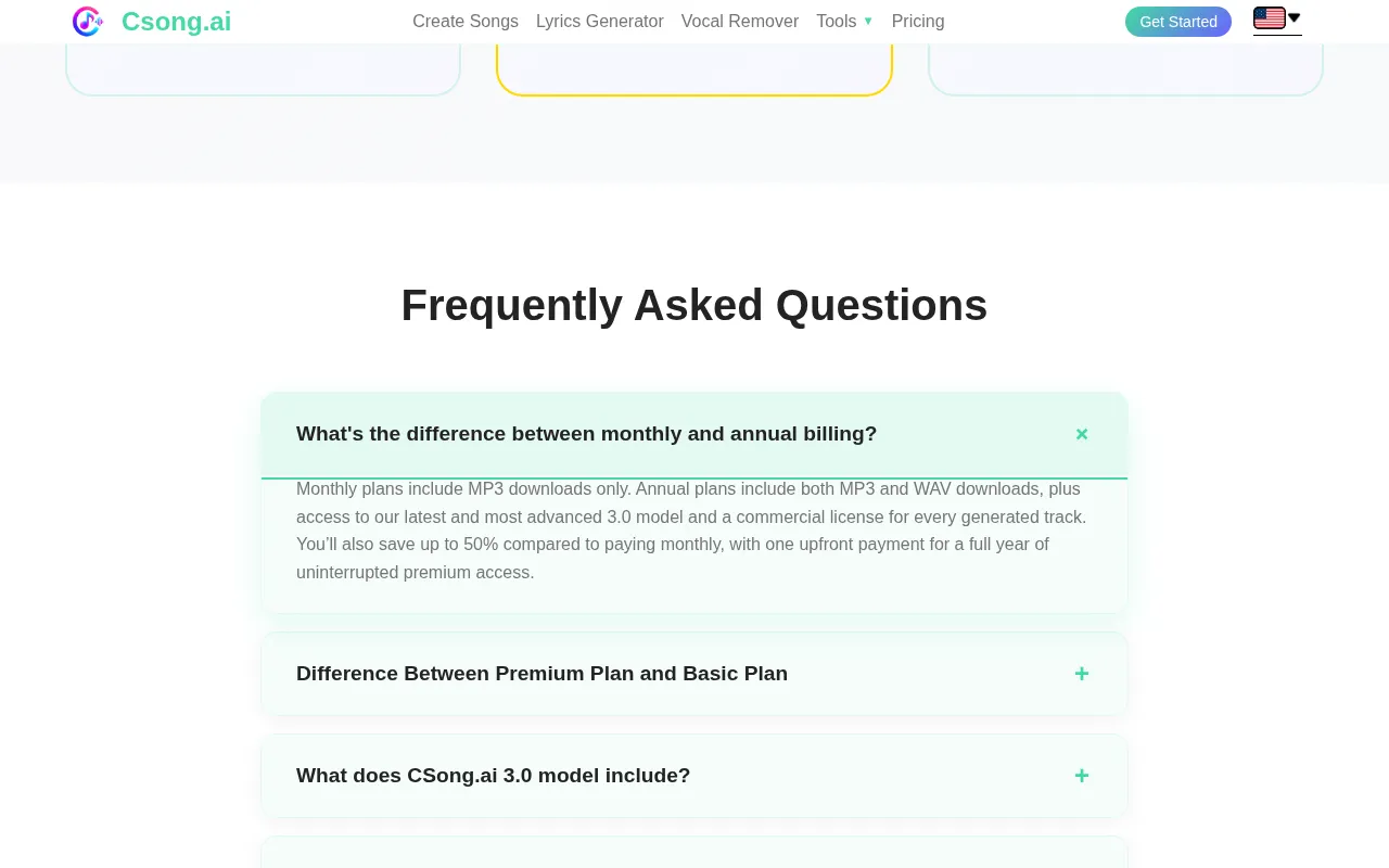 Csong AI — pricing page